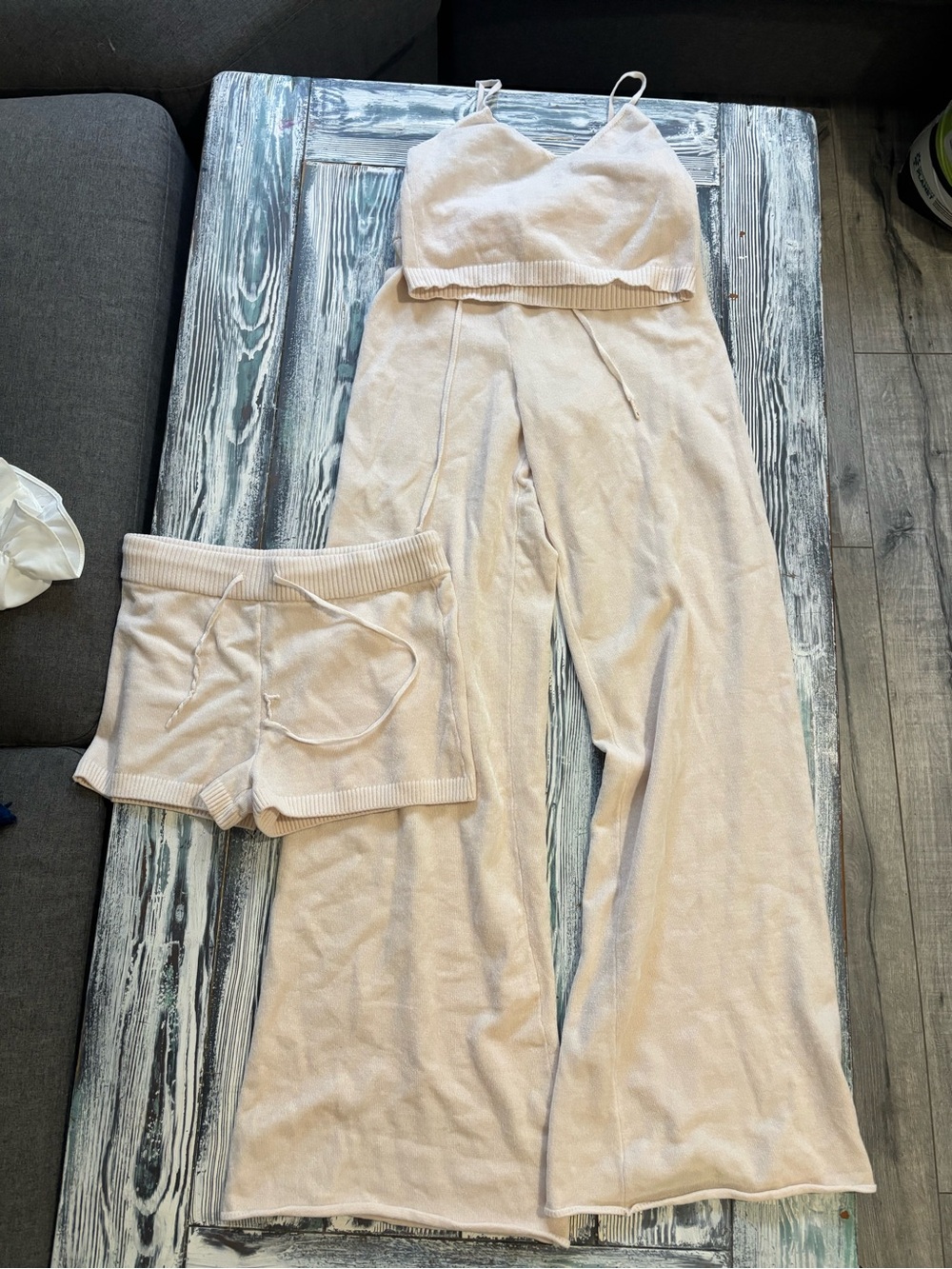 Garage Soft Cream Knit Lounge Jumpsuit with Shorts Set